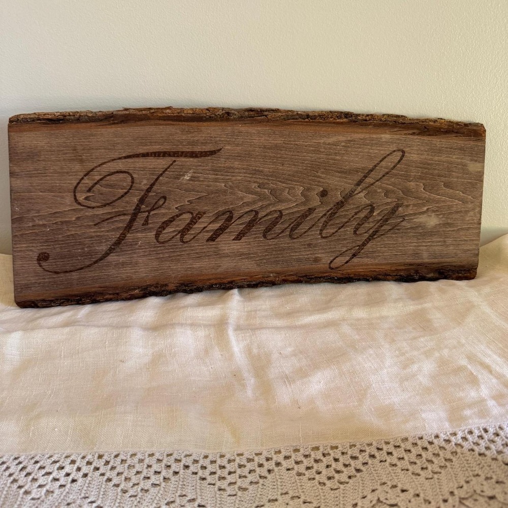 Handmade Live Edge Wood Burned Family Sign Rustic Wall‎ Decor Plaque Cabin Core